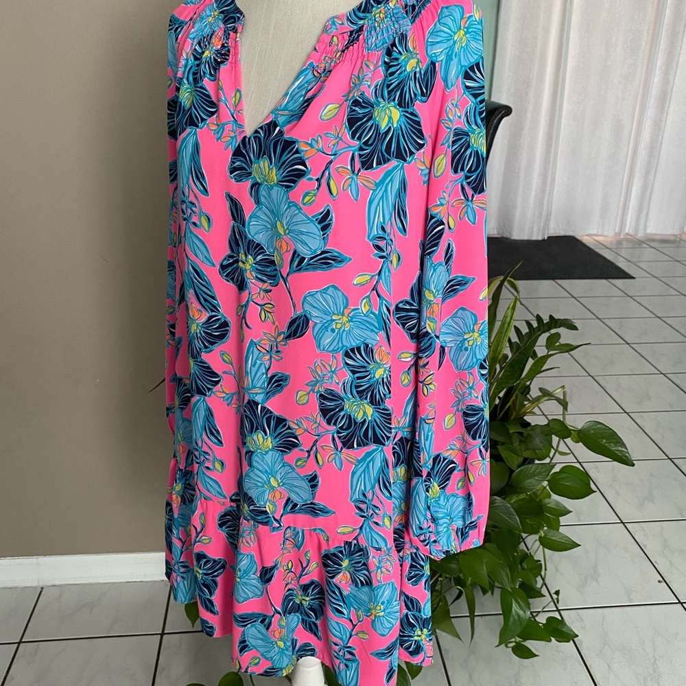 NWOT Lilly Pulitzer Medium Dress Floral Long Sleeve V-Neck - Picture 2 of 13